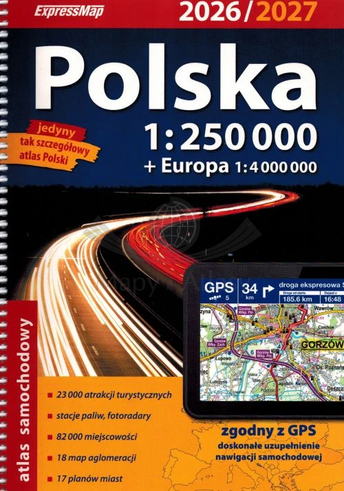 Polska 1:250 000 + Europa 1:4 000 000. Atlas samochodowy wydawnictwa ExpressMap. Okładka