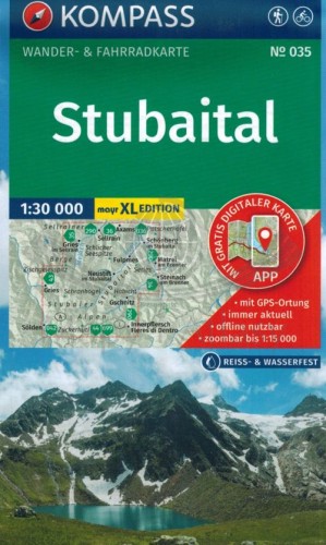 Stubaital 1:30 000. Wodoodporna mapa turystyczna 035 wydawnictwa Kompass. Okładka