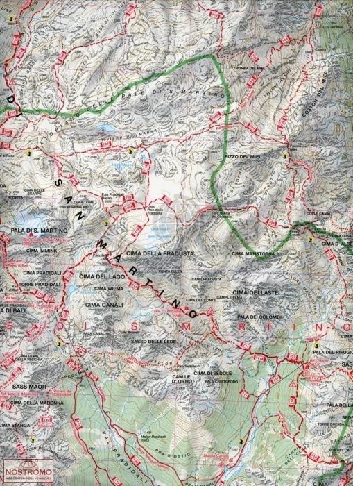 Pale di San Martino. Laminowana mapa turystyczna 563 wydawnictwo Kompass. Fragment