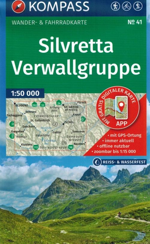 Silvretta, Verwallgruppe. Wodoodporna mapa turystyczna 41. Wyd. 2026. Kompass