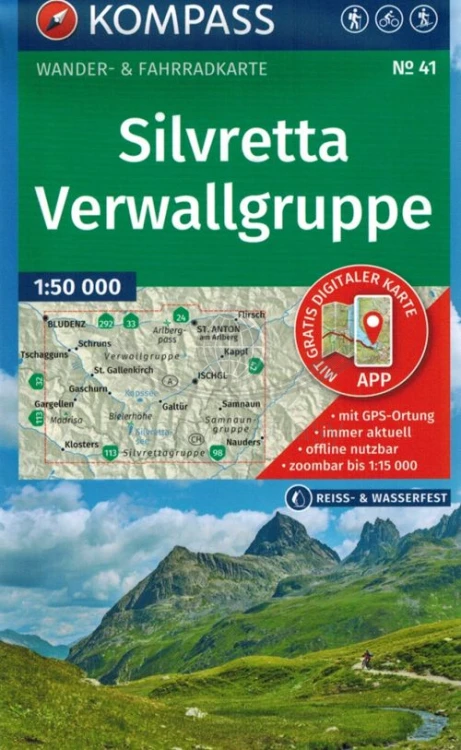 Silvretta, Verwallgruppe. Laminowana mapa turystyczna 41 wydawcniwta Kompass. Okładka