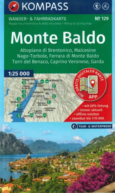 Monte Baldo. Wodoodporna mapa turystyczna 129 wydawnictwa Kompass. Okładka