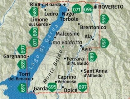 Monte Baldo. Wodoodporna mapa turystyczna 129 wydawnictwa Kompass. Zasięg