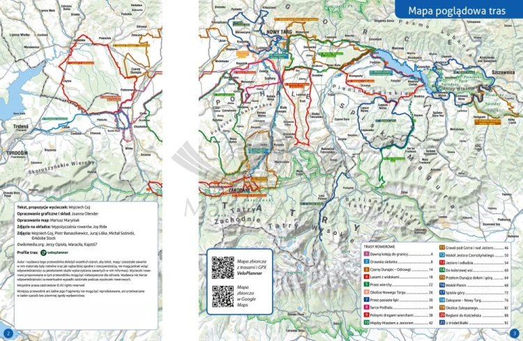 Podhale, Orawa i Spisz na rowerze. Przewodnik rowerowy wydawnictwa Compass. Mapa poglądowa tras