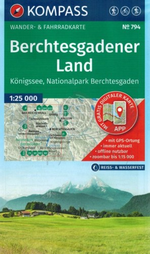 Berchtesgadener Land, Königssee, Park Narodowy Berc. Wodoodporna mapa turystyczna 794 wydawnictwa Kompass. Okładka