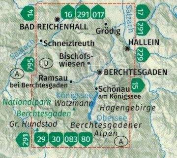 Berchtesgadener Land, Königssee, Park Narodowy Berc. Wodoodporna mapa turystyczna 794 wydawnictwa Kompass. Zasięg