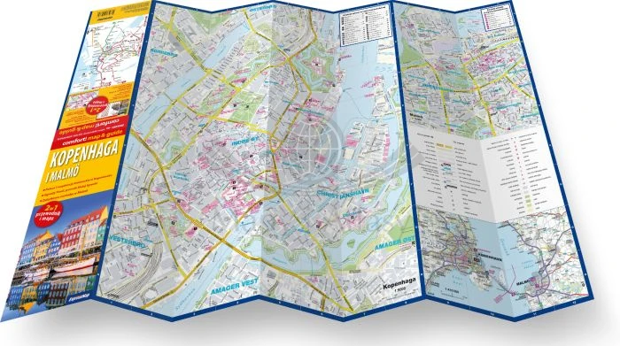 Kopenhaga i Malmo. Laminowana mapa / Plan miasta + Miniprzewodnik wydanwnictwa ExpressMap. Składanie mapy