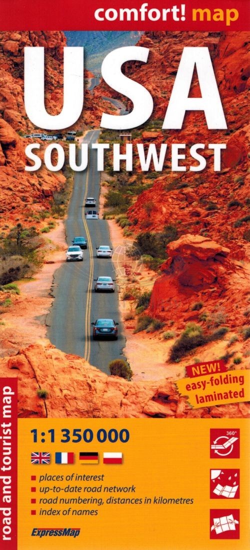 USA południowy-zachód. Laminowana mapa samochodowo-turystyczna. ExpressMap
