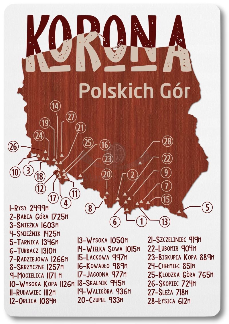 Magnes drewniany "Korona Polskich Gór - mapa Polski"