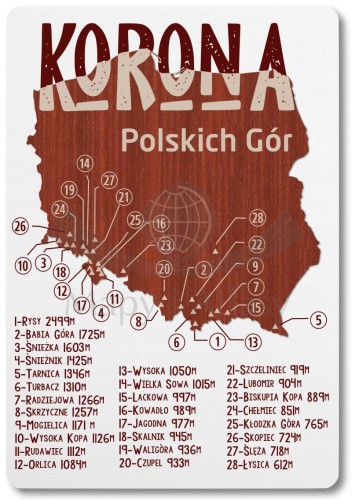 Magnes drewniany "Korona Polskich Gór - mapa Polski"