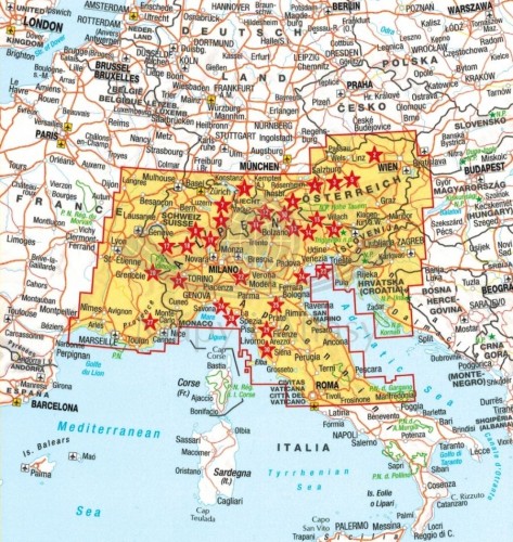 Alpy. Północne Włochy. Atlas samochodowo-turystyczny wydawnictwa Marco Polo. Zasięg