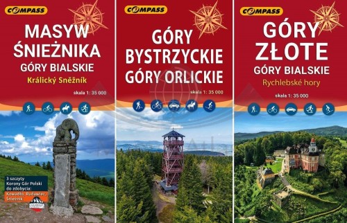 Masyw Śnieżnika, Góry Bialskie, Bystrzyckie, Orlickie i Złote. Zestaw: 3 x mapa turystyczna wydawnictwa Compass