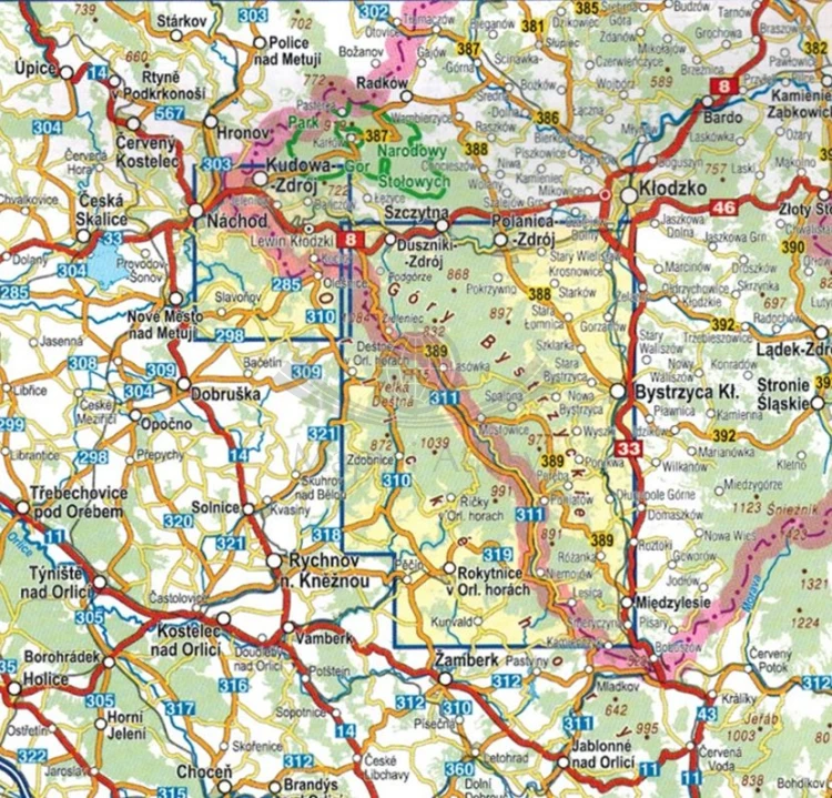 Góry Bystrzyckie i Orlickie 1:35 000. Mapa turystyczna wydawnictwa Compass. Zasięg