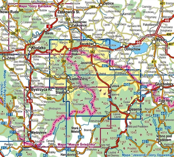 Góry Złote, góry Bialskie / Rychlebske hory. Mapa turystyczna wydawnictwa Compass. Zasięg
