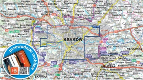 Kraków. Laminowana mapa / Plan miasta + Miniprzewodnik wydawnictwa ExpressMap. Zasięg