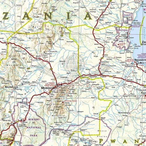 Tanzania, Rwanda, Burundi. Wodoodporna mapa samochodowo-turystyczna wydawnictwa National Geographic. Fragment 1