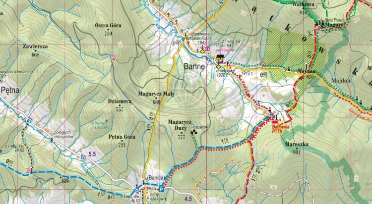 Beskid Niski 1:70 000. Laminowana mapa turystyczna wydawnictwa ExpressMap. Fragment