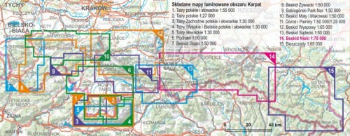 Beskid Niski 1:70 000. Laminowana mapa turystyczna wydawnictwa ExpressMap. Zasięg
