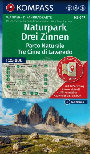 Naturpark Drei Zinnen / Tre Cime di Lavaredo. Mapa turystyczna 047 wydawnictwa Kompass. Okładka