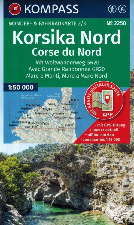 Korsyka, część północna. Zestaw trzech map turystycznych 2250 wydawnictwa Kompass. Mapa 2 - okładka
