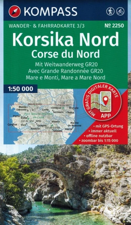 Korsyka, część północna. Zestaw trzech map turystycznych 2250 wydawnictwa Kompass. Mapa 3 - okładka