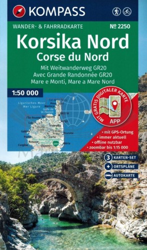 Korsyka, część północna. Zestaw trzech map turystycznych 2250 wydawnictwa Kompass. Okładka zestawu