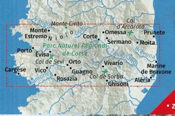 Korsyka, część północna. Zestaw trzech map turystycznych 2250 wydawnictwa Kompass. Mapa 3 - zasięg
