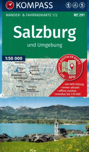 Salzburg i okolice. Zestaw dwóch map turystycznych 291 wydawnictwa Kompass. Mapa 1 - okładka