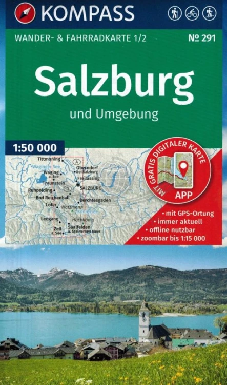 Salzburg i okolice. Zestaw dwóch map turystycznych 291 wydawnictwa Kompass. Mapa 1 - okładka