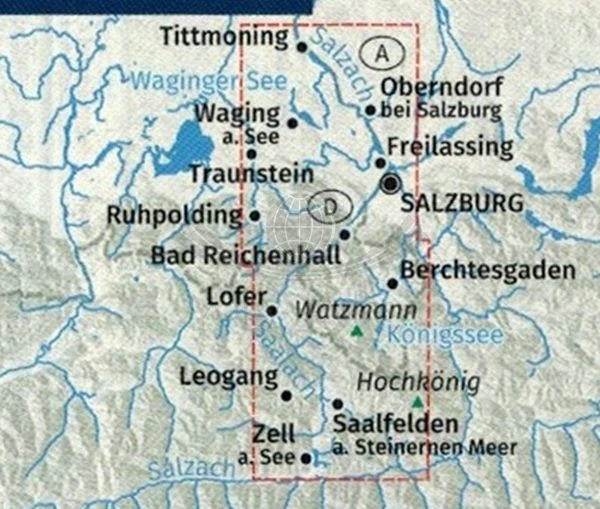 Salzburg i okolice. Zestaw dwóch map turystycznych 291 wydawnictwa Kompass. Mapa 1 - zasięg