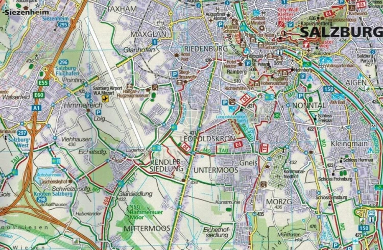 Salzburg i okolice. Zestaw dwóch map turystycznych 291 wydawnictwa Kompass. Mapa 1 - fragment
