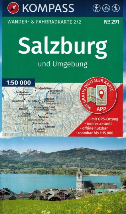 Salzburg i okolice. Zestaw dwóch map turystycznych 291 wydawnictwa Kompass. Mapa 2 - okładka