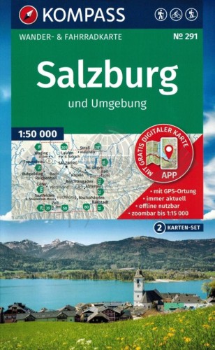Salzburg i okolice. Zestaw dwóch map turystycznych 291 wydawnictwa Kompass. Okładka zestawu