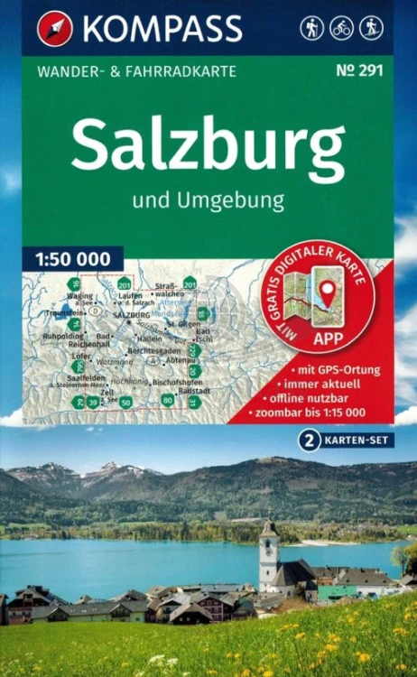 Salzburg i okolice. Zestaw dwóch map turystycznych 291 wydawnictwa Kompass. Okładka zestawu