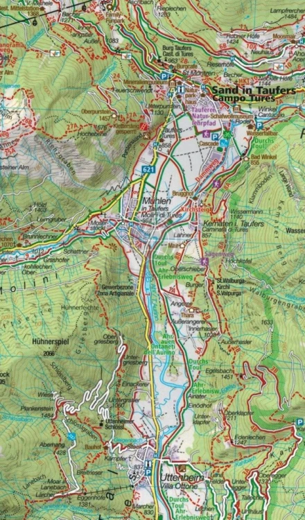 Południowy Tyrol / Tauferer Ahrntal. Valli di Tures e Aurina. Wodooprona mapa turystyczna 82 wydawnictwa Kompass. Fragment