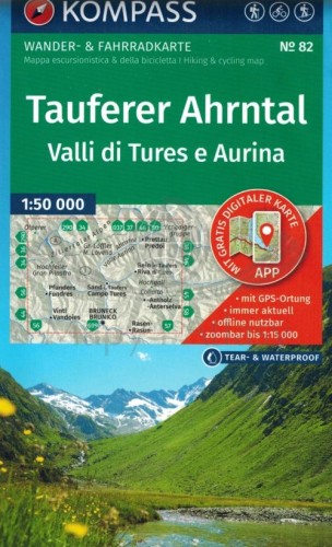 Południowy Tyrol / Tauferer Ahrntal. Valli di Tures e Aurina. Wodooprona mapa turystyczna 82 wydawnictwa Kompass. Okładka
