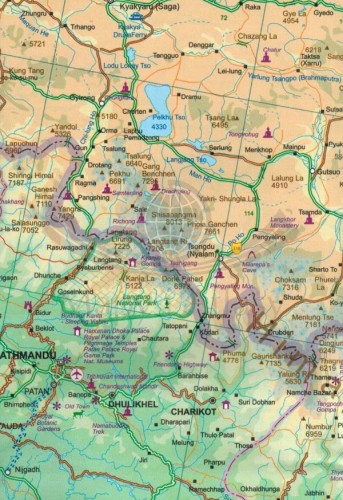 Tybet 1:1 680 000. Himalaje. Chiny, Nepal, Bhutan, Indie. Wodoodporna mapa samochodowo-turystyczna wydawnictwa ITMB. Fragment