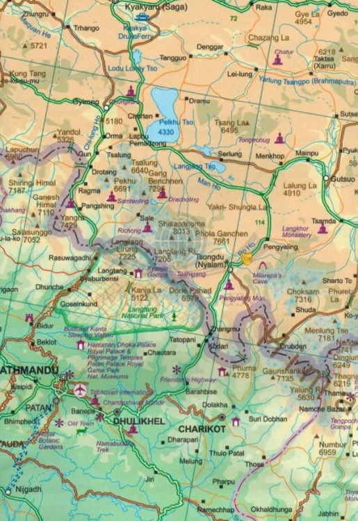 Tybet 1:1 680 000. Himalaje. Chiny, Nepal, Bhutan, Indie. Wodoodporna mapa samochodowo-turystyczna wydawnictwa ITMB. Fragment