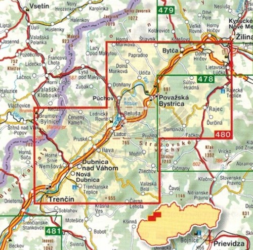 Góry Strażowskie, Sulowskie Skały, Vrsatec. Mapa turystyczna 480 wydawnictwa Shocart. Zasięg