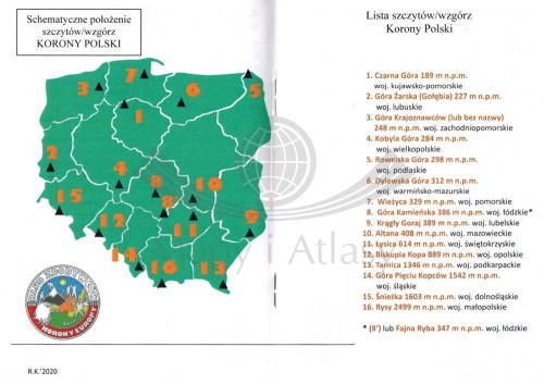 Książeczka odznaki "Korona Polski". Wykaz szczytów