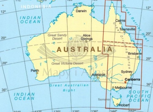 Australia, część wschodnia. Wodoodporna mapa samochodowa-turystyczna wydawnictwa Reise Know-How. Zasięg