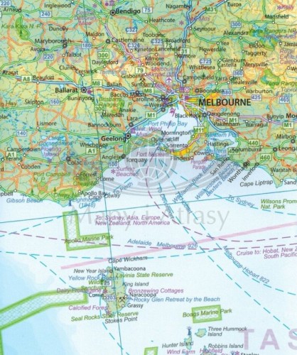 Australia. Wodoodporna mapa samochodowo-turystyczna wydawnictwa ITMB. Fragment