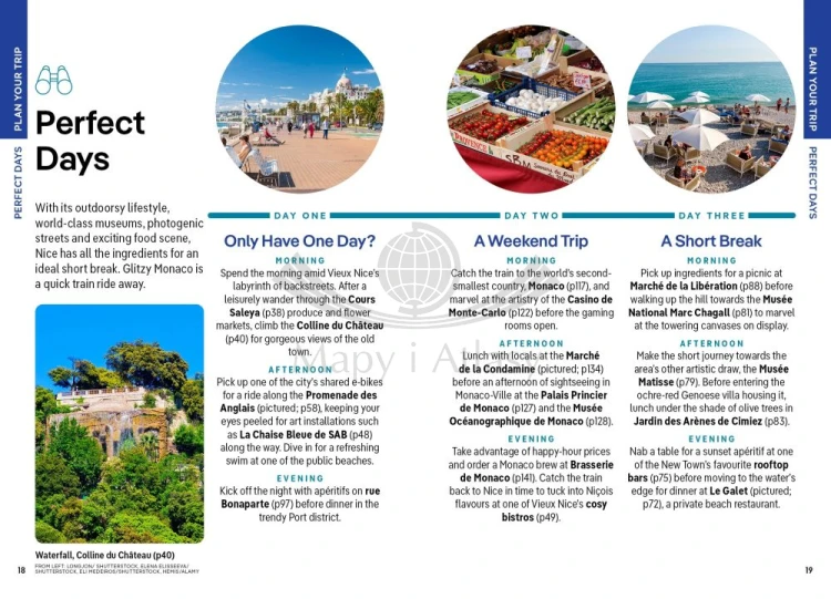 Nicea i Monako / Nice & Monaco. Przewodnik Pocket z mapą wydawnictwa Lonely Planet. Przykładowe strony 1