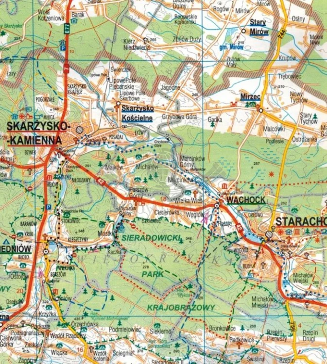 Województwo świętokrzyskie 1:200 000. Mapa administracyjno-turystyczna wydawnictwa BiK. Fragment