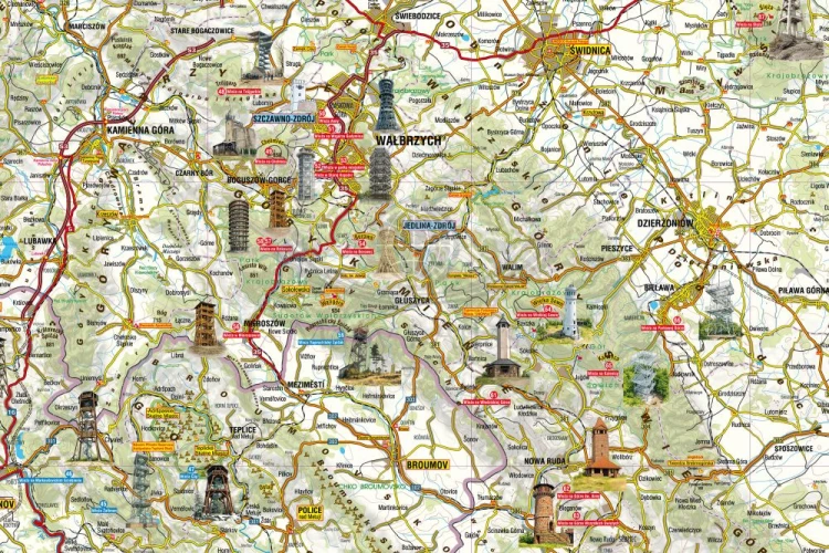 Sudety 1:200 000. Mapa samochodowo-turystyczna wież widokowych wydawnictwa Galileos. Fragment 1