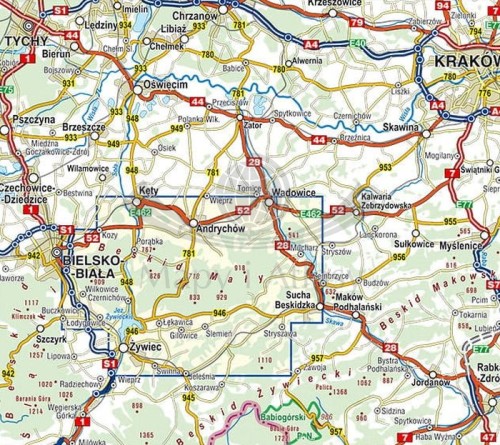 Beskid Mały 1:40 000. Laminowana mapa turystyczna wydawnictwa Compass. Zasięg