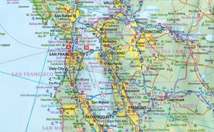USA / San Francisco i centralna Kalifornia. Wodoodporny plan miasta / Mapa samochodowo-turystyczna wydawnictwa ITMB. Fragment 1
