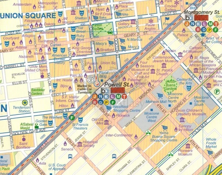 USA / San Francisco i centralna Kalifornia. Wodoodporny plan miasta / Mapa samochodowo-turystyczna wydawnictwa ITMB. Fragment 2