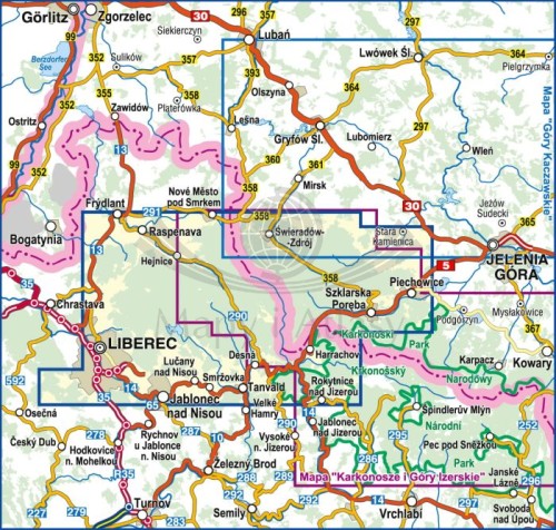 Góry Izerskie / Jizerske Hory 1:35 000. Laminowana mapa turystyczna wydawnictwa Compass. Zasięg