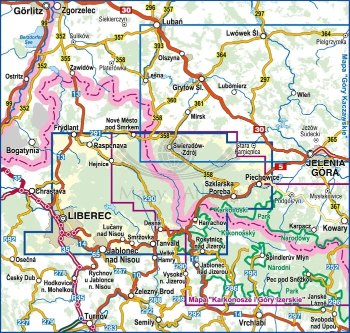 Góry Izerskie / Jizerske Hory 1:35 000. Laminowana mapa turystyczna wydawnictwa Compass. Zasięg
